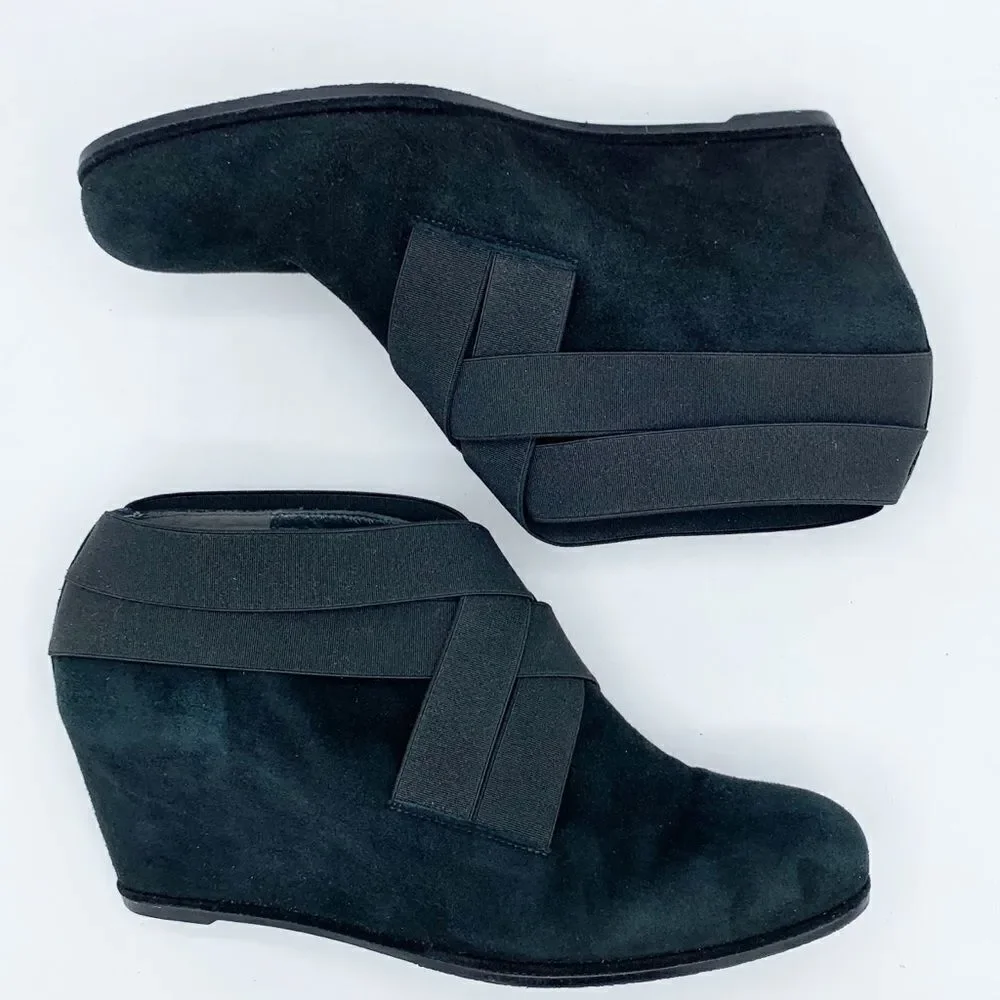 Stuart Weitzman Be Happy Black Suede Hidden Wedge Booties‎ Criss-cross Elastic - Picture 7 of 16